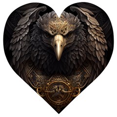 Eagle Ornate Pattern Feather Texture Wooden Puzzle Heart by Ravend