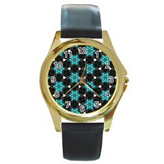 Pattern Design Scrapbooking Colorful Stars Round Gold Metal Watch by Ravend