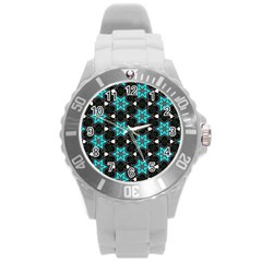 Pattern Design Scrapbooking Colorful Stars Round Plastic Sport Watch (l) by Ravend