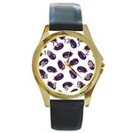 Eggplant Round Gold Metal Watch Front