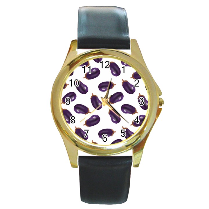 Eggplant Round Gold Metal Watch