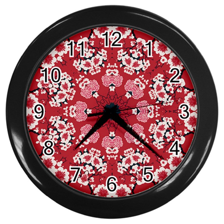 Traditional Cherry blossom  Wall Clock (Black)