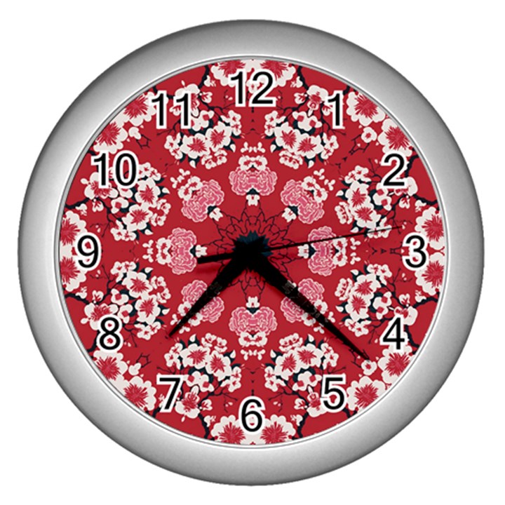 Traditional Cherry blossom  Wall Clock (Silver)