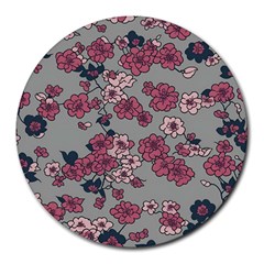 Traditional Cherry Blossom On A Gray Background Round Mousepad by Kiyoshi88