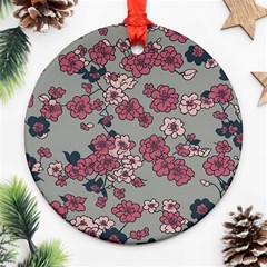 Traditional Cherry Blossom On A Gray Background Ornament (round) by Kiyoshi88