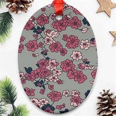 Traditional Cherry Blossom On A Gray Background Ornament (oval) by Kiyoshi88