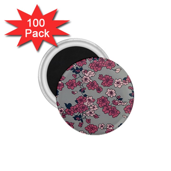 Traditional cherry blossom on a gray background 1.75  Magnets (100 pack) 