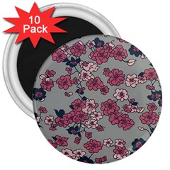 Traditional Cherry Blossom On A Gray Background 3  Magnets (10 Pack)  by Kiyoshi88