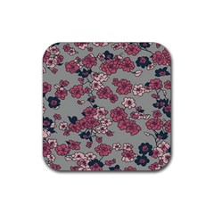 Traditional Cherry Blossom On A Gray Background Rubber Coaster (square) by Kiyoshi88