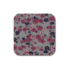 Traditional Cherry Blossom On A Gray Background Rubber Square Coaster (4 Pack) by Kiyoshi88