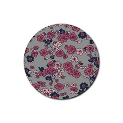 Traditional Cherry Blossom On A Gray Background Rubber Coaster (round) by Kiyoshi88