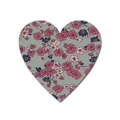 Traditional Cherry Blossom On A Gray Background Heart Magnet by Kiyoshi88