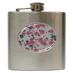 Traditional cherry blossom on a gray background Hip Flask (6 oz) Front