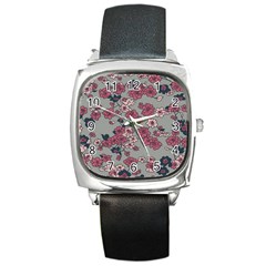 Traditional Cherry Blossom On A Gray Background Square Metal Watch by Kiyoshi88