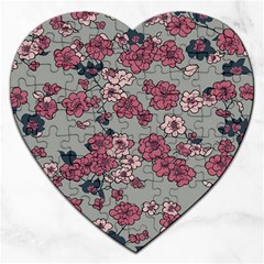 Traditional Cherry Blossom On A Gray Background Jigsaw Puzzle (heart) by Kiyoshi88