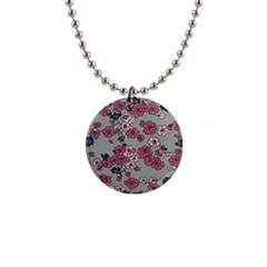 Traditional Cherry Blossom On A Gray Background 1  Button Necklace by Kiyoshi88