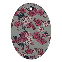 Traditional Cherry Blossom On A Gray Background Oval Ornament (two Sides)