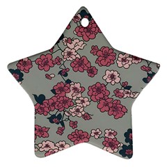 Traditional Cherry Blossom On A Gray Background Star Ornament (two Sides)