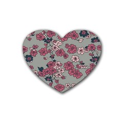 Traditional Cherry Blossom On A Gray Background Rubber Coaster (heart) by Kiyoshi88