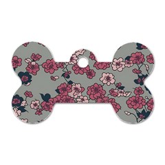 Traditional Cherry Blossom On A Gray Background Dog Tag Bone (one Side)