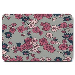 Traditional Cherry Blossom On A Gray Background Large Doormat by Kiyoshi88