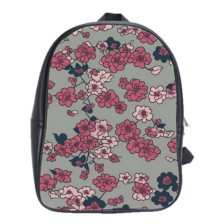 Traditional cherry blossom on a gray background School Bag (Large)