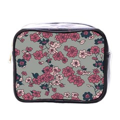 Traditional Cherry Blossom On A Gray Background Mini Toiletries Bag (one Side)