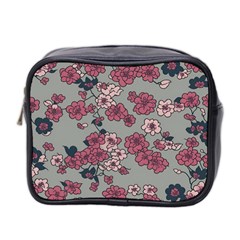 Traditional Cherry Blossom On A Gray Background Mini Toiletries Bag (two Sides)