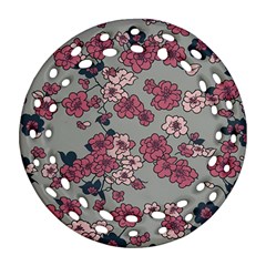 Traditional Cherry Blossom On A Gray Background Round Filigree Ornament (two Sides) by Kiyoshi88