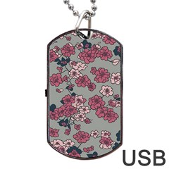 Traditional Cherry Blossom On A Gray Background Dog Tag Usb Flash (one Side) by Kiyoshi88