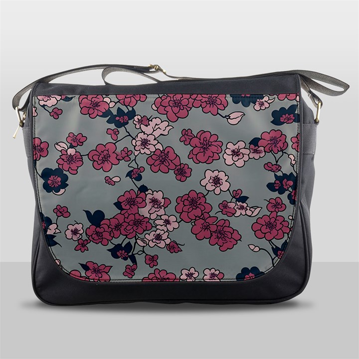 Traditional cherry blossom on a gray background Messenger Bag