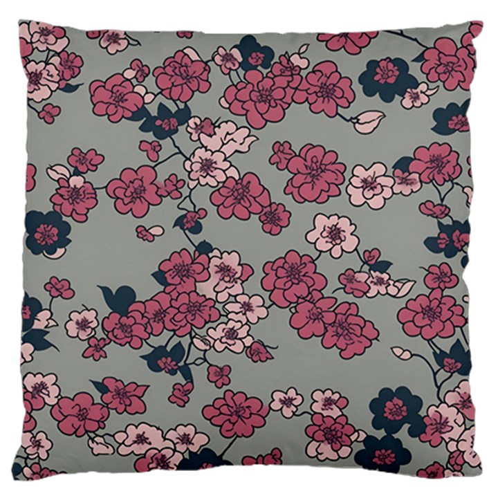 Traditional cherry blossom on a gray background Large Cushion Case (Two Sides)