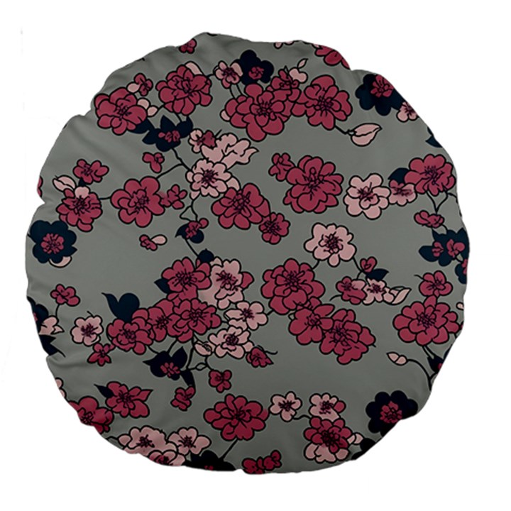 Traditional cherry blossom on a gray background Large 18  Premium Round Cushions