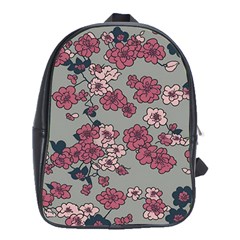 Traditional Cherry Blossom On A Gray Background School Bag (xl)