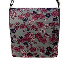 Traditional Cherry Blossom On A Gray Background Flap Closure Messenger Bag (l) by Kiyoshi88