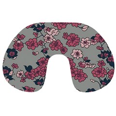 Traditional Cherry Blossom On A Gray Background Travel Neck Pillow