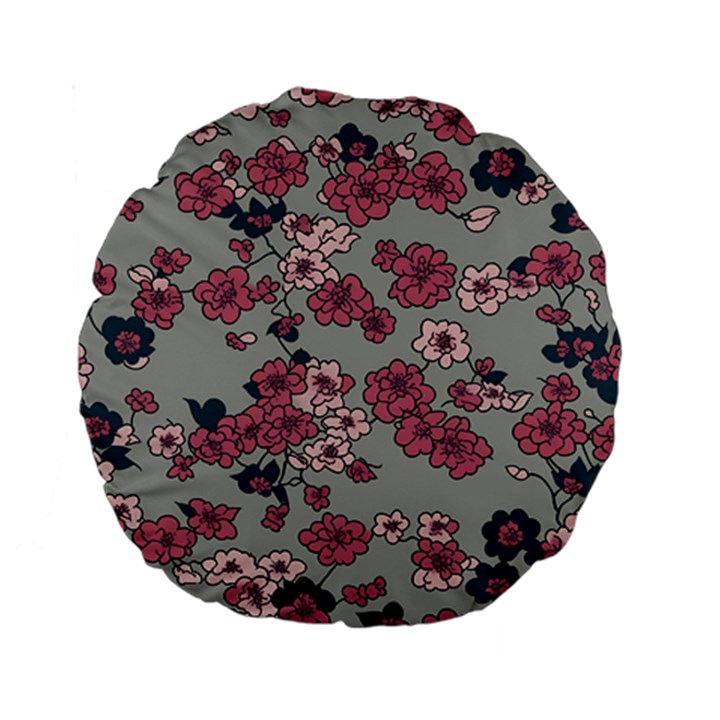 Traditional cherry blossom on a gray background Standard 15  Premium Flano Round Cushions