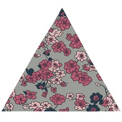 Traditional Cherry Blossom On A Gray Background Wooden Puzzle Triangle by Kiyoshi88