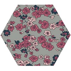 Traditional Cherry Blossom On A Gray Background Wooden Puzzle Hexagon by Kiyoshi88