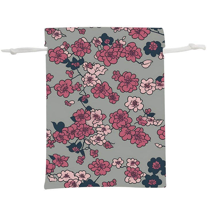 Traditional cherry blossom on a gray background Lightweight Drawstring Pouch (XL)