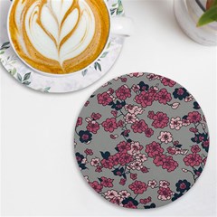 Traditional Cherry Blossom On A Gray Background Uv Print Round Tile Coaster by Kiyoshi88