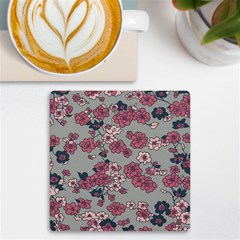 Traditional Cherry Blossom On A Gray Background Uv Print Square Tile Coaster  by Kiyoshi88