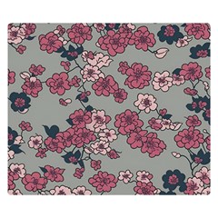 Traditional Cherry Blossom On A Gray Background Premium Plush Fleece Blanket (small) by Kiyoshi88