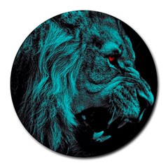 Angry Male Lion Predator Carnivore Round Mousepad by Salman4z