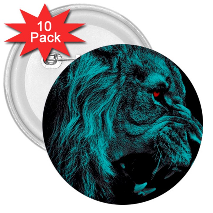 Angry Male Lion Predator Carnivore 3  Buttons (10 pack) 