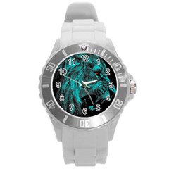 Angry Male Lion Predator Carnivore Round Plastic Sport Watch (l) by Salman4z