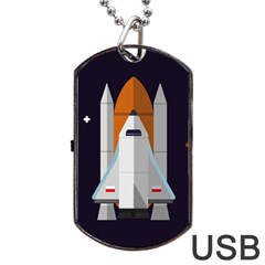 Rocket Space Universe Spaceship Dog Tag Usb Flash (one Side) by Salman4z