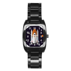 Rocket Space Universe Spaceship Stainless Steel Barrel Watch by Salman4z