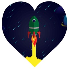 Rocket Halftone Astrology Astronaut Wooden Puzzle Heart by Salman4z