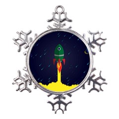 Rocket Halftone Astrology Astronaut Metal Large Snowflake Ornament